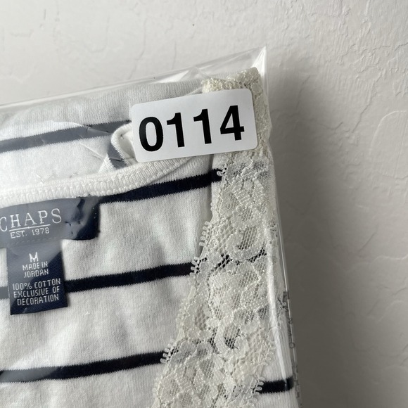 Chaps Ralph Lauren Short Sleeve Women's Sz M Striped Lace V-neck Western Cottage - Picture 9 of 9